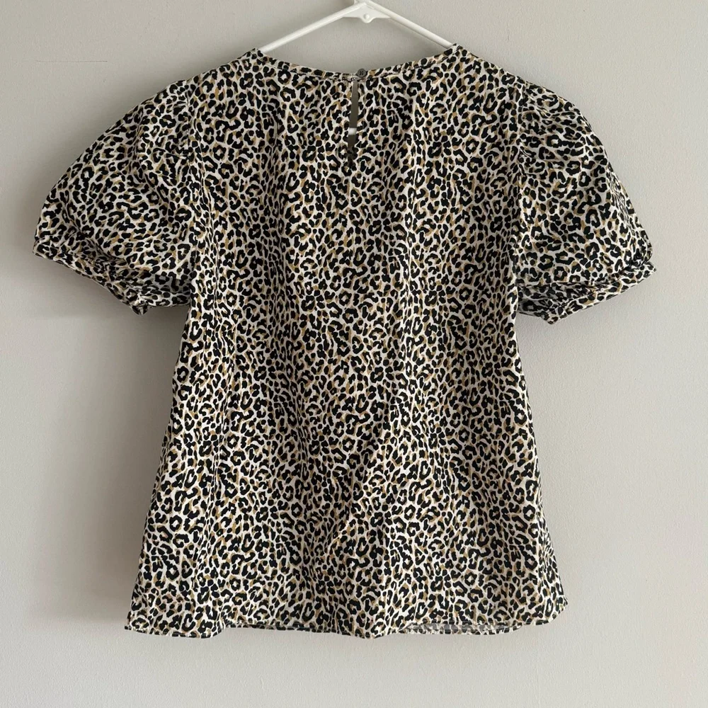 J Crew Leopard puff-sleeve top in stretch cotton poplin
